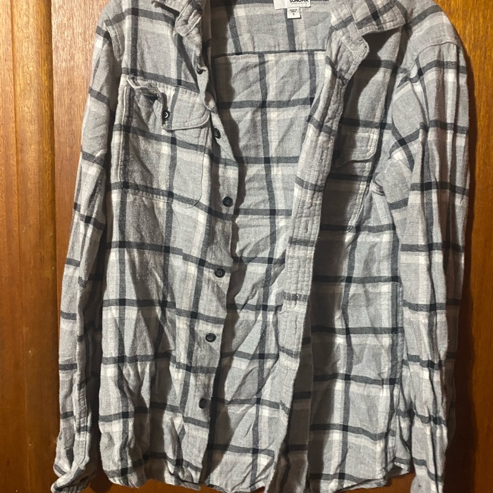 Sonoma Black and Gray Checkered Button Down Shirt